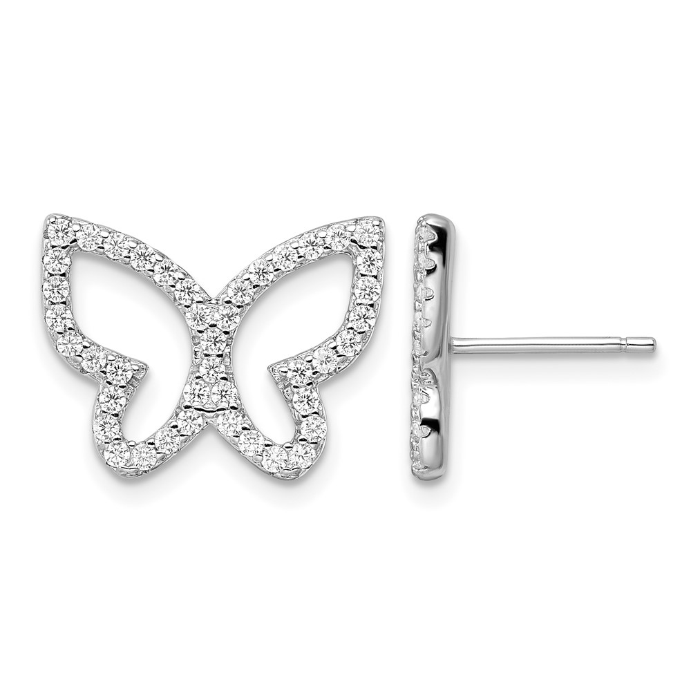 Sterling Silver Rhodium-plated Polished CZ Open Butterfly Post Earrings (QE16562)