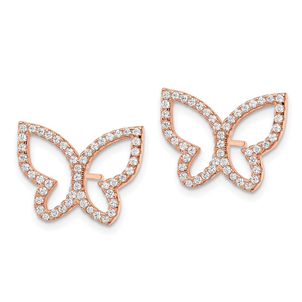 Sterling Silver Rose-tone CZ Open Butterfly Post Earrings (QE16563)