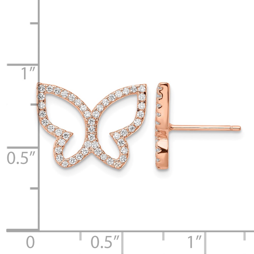 Sterling Silver Rose-tone CZ Open Butterfly Post Earrings (QE16563)