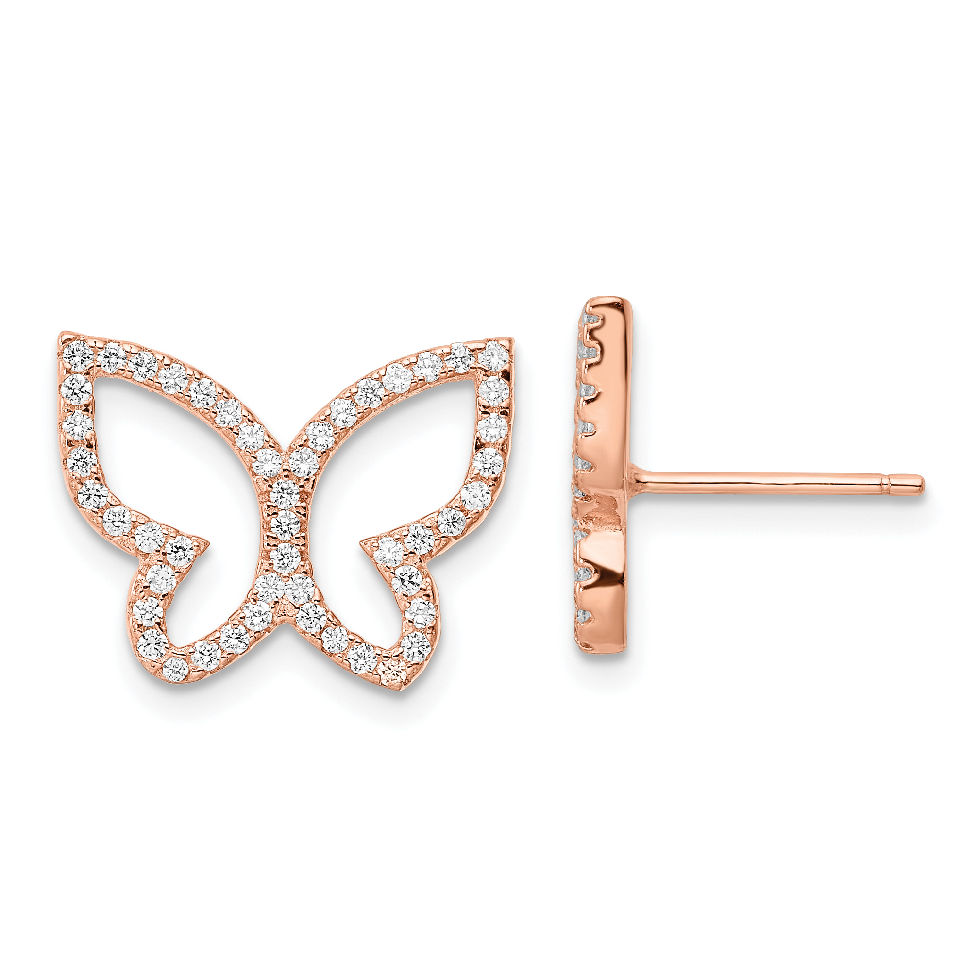 Sterling Silver Rose-tone CZ Open Butterfly Post Earrings (QE16563)