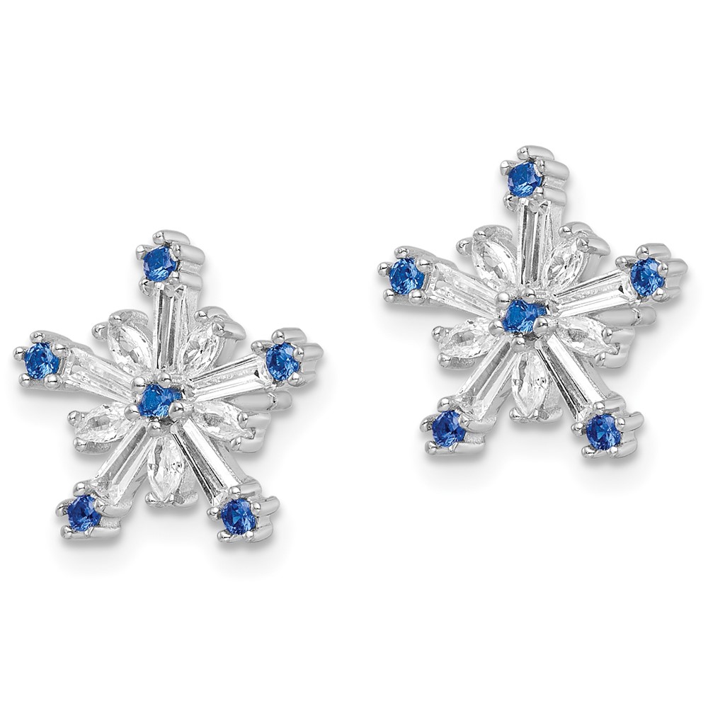 Sterling Silver Rhodium-plated Polished Blue & White CZ Snowflake Post Earr (QE16569)