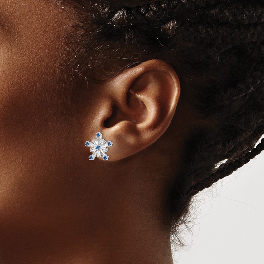 Sterling Silver Rhodium-plated Polished Blue & White CZ Snowflake Post Earr (QE16569)
