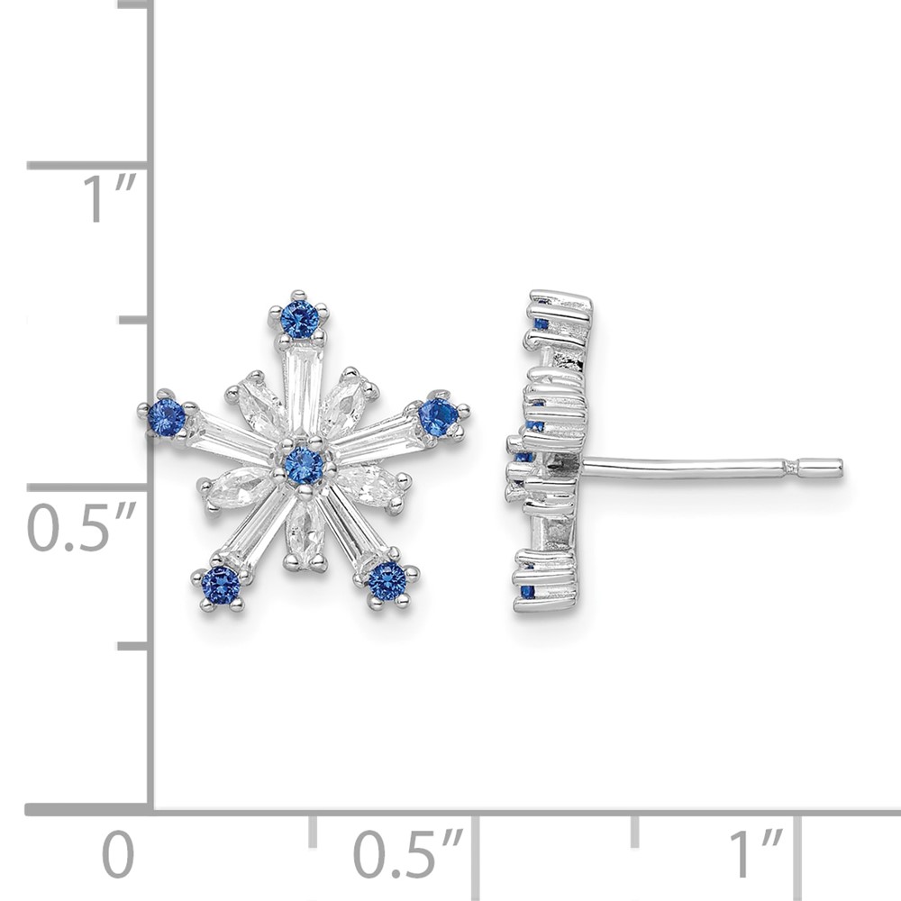 Sterling Silver Rhodium-plated Polished Blue & White CZ Snowflake Post Earr (QE16569)