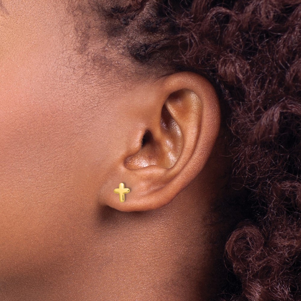 Sterling Silver Gold-tone Polished Cross Post Earrings (QE16571GP)