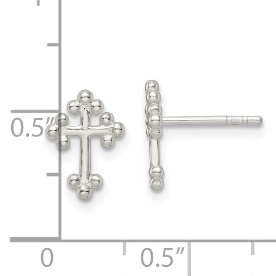 Sterling Silver Polished Budded Cross Post Earrings