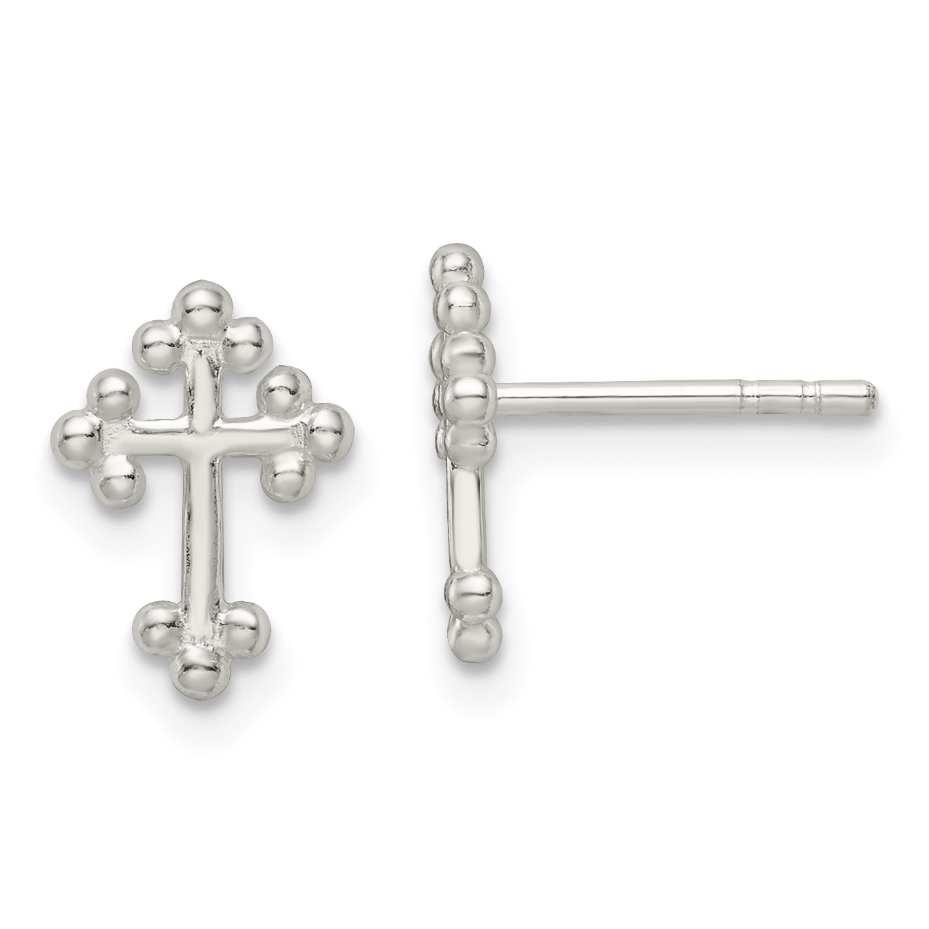 Sterling Silver Polished Budded Cross Post Earrings (QE16572)