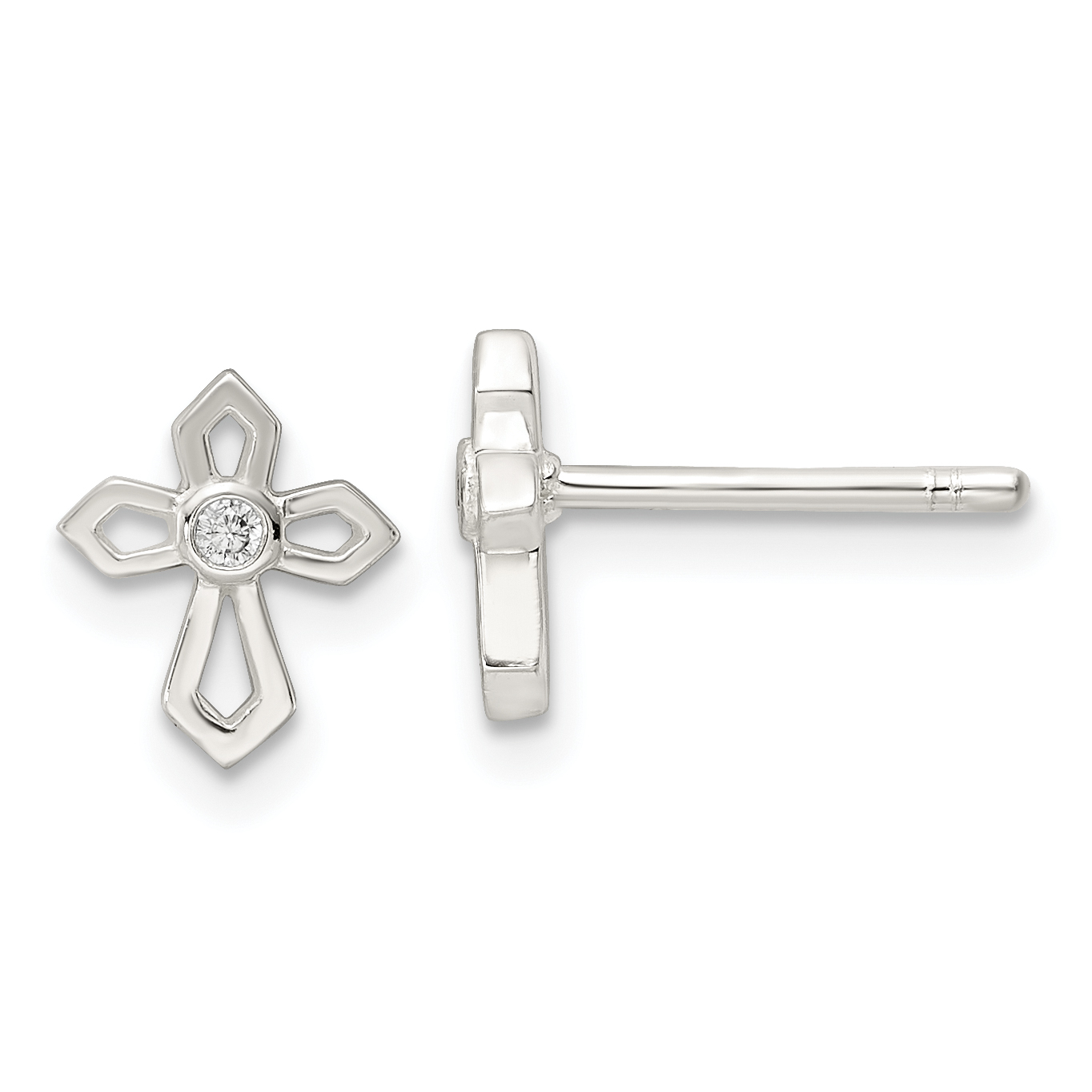 Sterling Silver Polished CZ Passion Cross Post Earrings (QE16573)