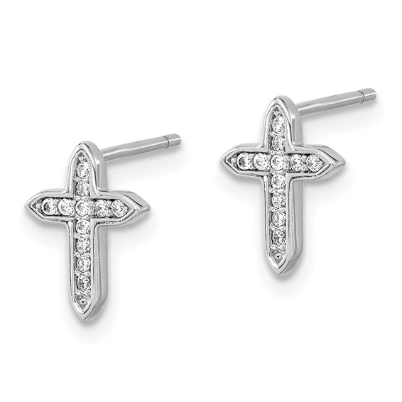 Sterling Silver Rhod-plated Polished CZ Passion Cross Post Earrings