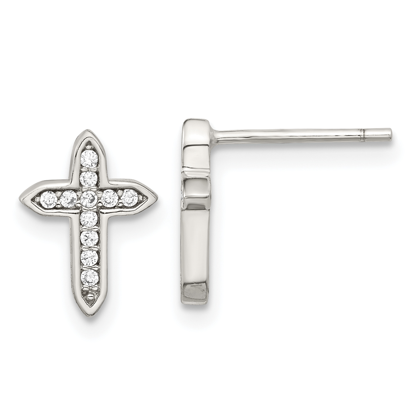 Sterling Silver Rhod-plated Polished CZ Passion Cross Post Earrings (QE16574)