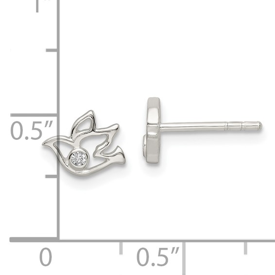 Sterling Silver Polished CZ Dove Post Earrings