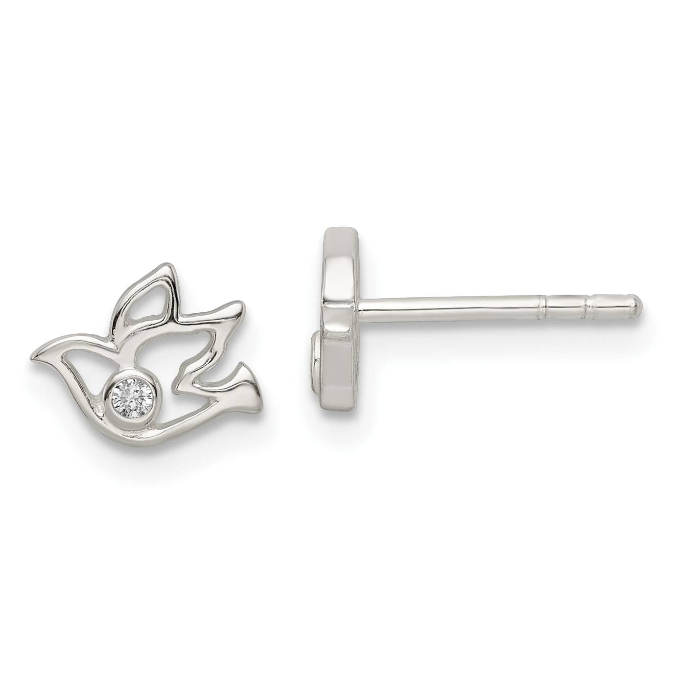 Sterling Silver Polished CZ Dove Post Earrings (QE16585)