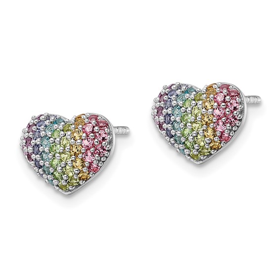 Sterling Silver Rainbow Crystal Children's Heart Earring