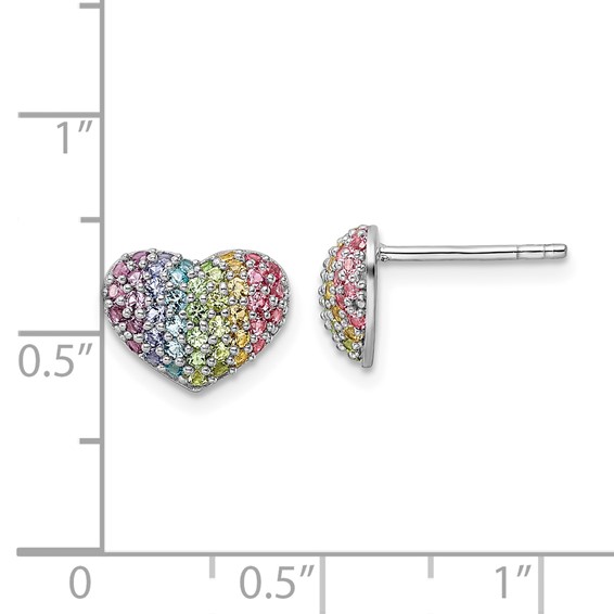 Sterling Silver Rainbow Crystal Children's Heart Earring