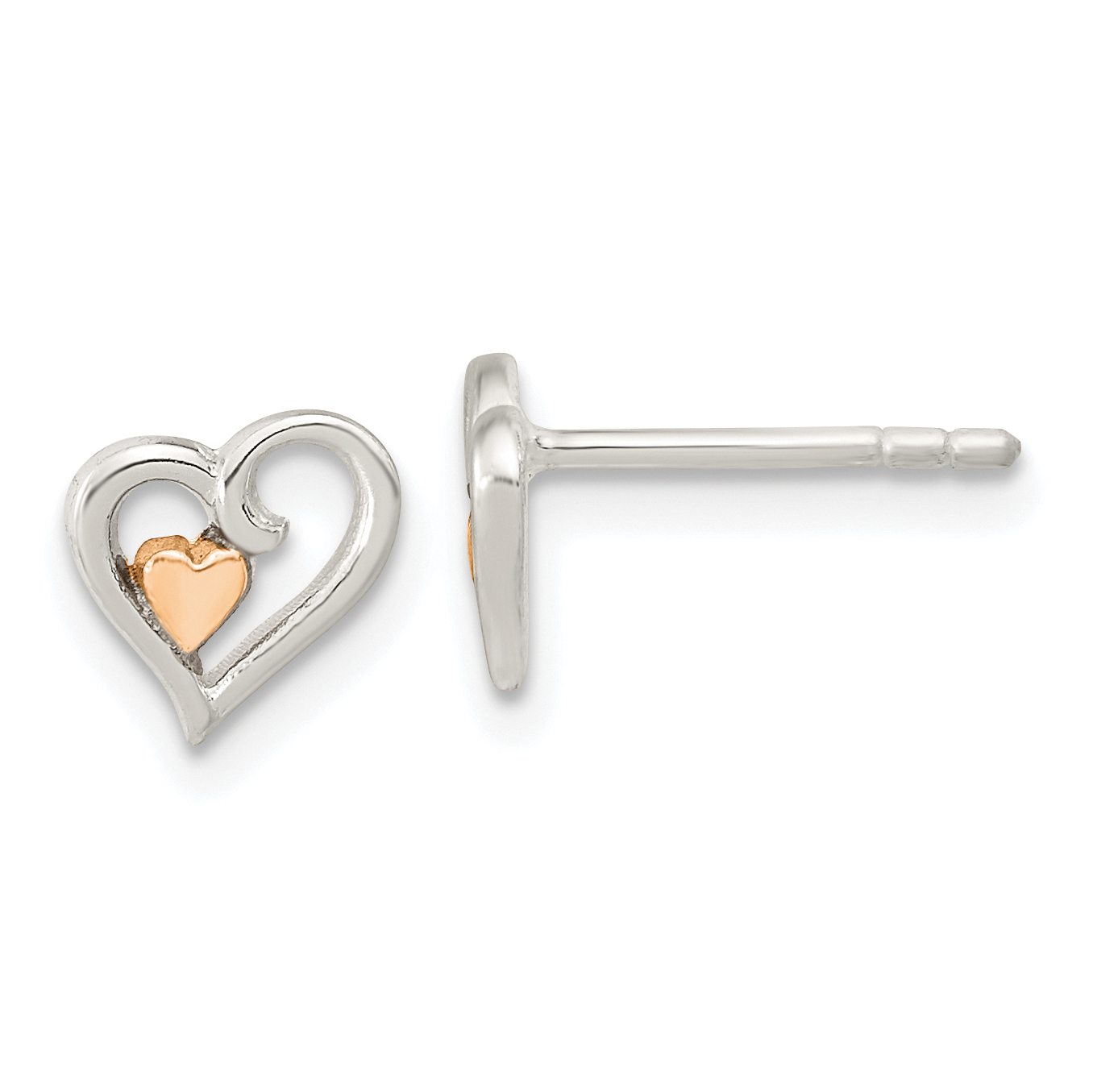 Sterling Silver & Rose-tone Open Heart Children's Post Earrings (QE16596)