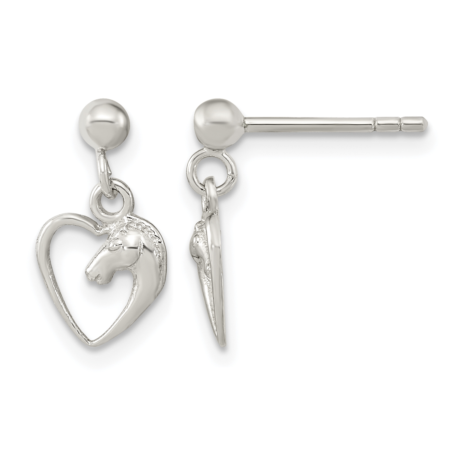 Sterling Silver Rhodium-plated Open Heart Horse Head Dangle Earrings (QE16597)