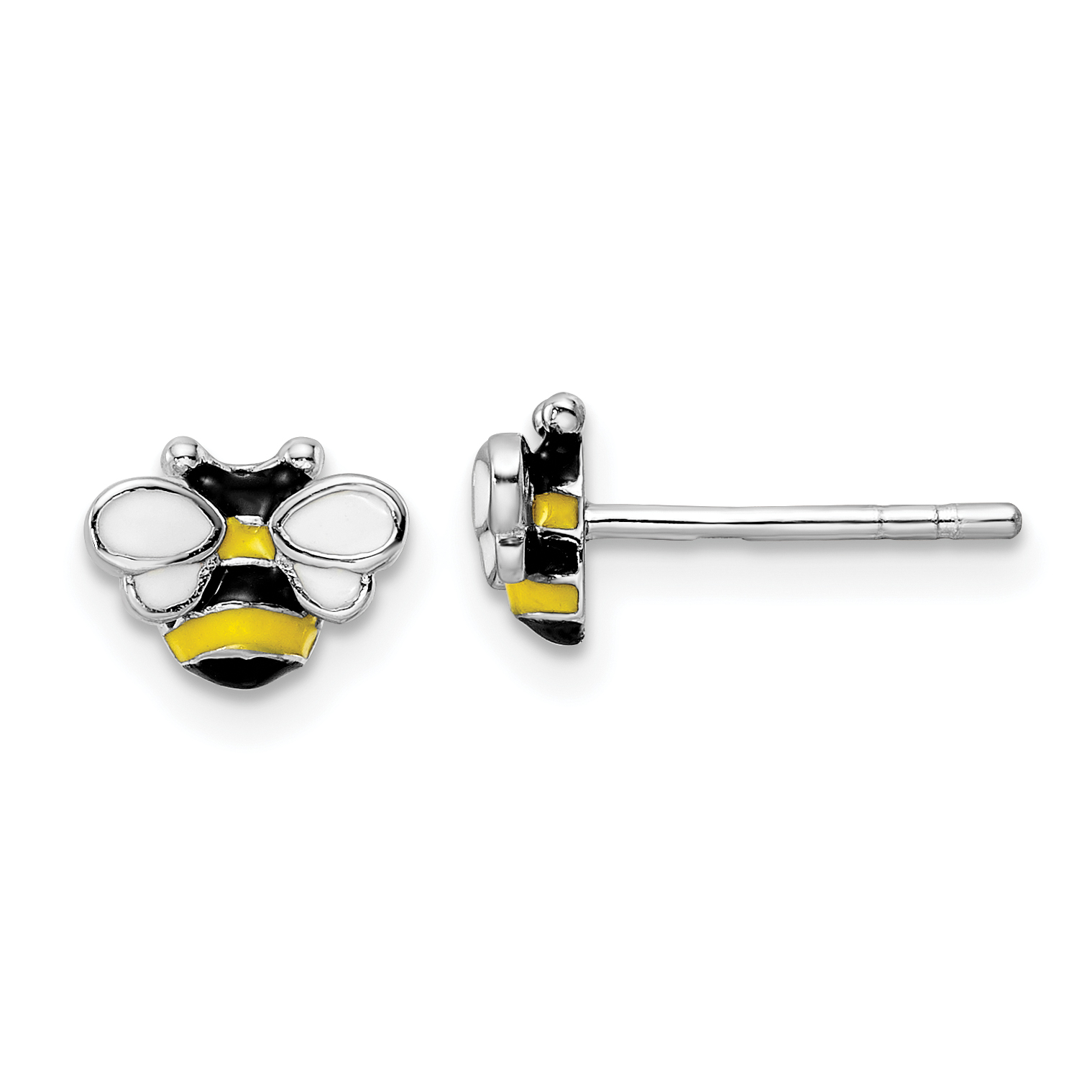 Sterling Silver RH-plated Enamel Bumblebee Children's Post Earrings (QE16605)