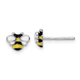 Sterling Silver RH-plated Enamel Bumblebee Children's Post Earrings