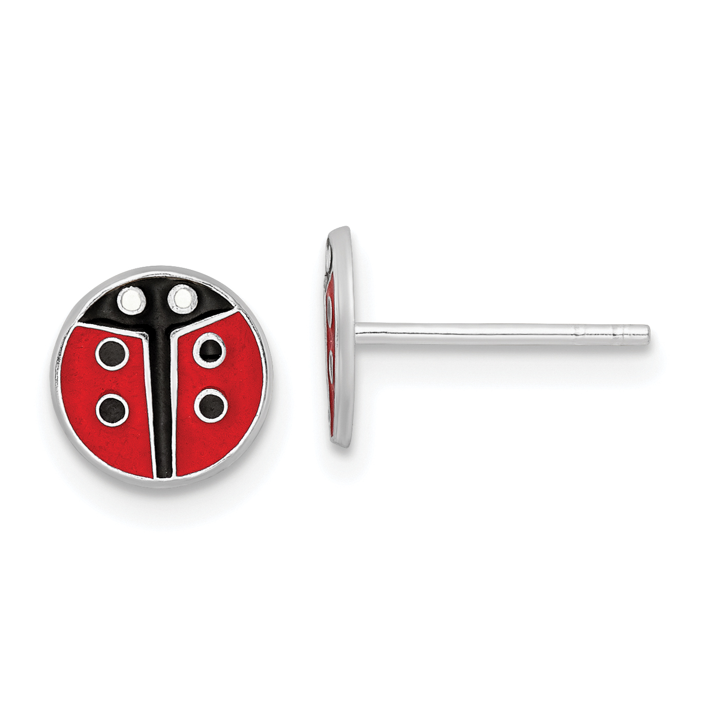 Sterling Silver RH-plated Enameled Ladybug Children's Post Earrings (QE16606)