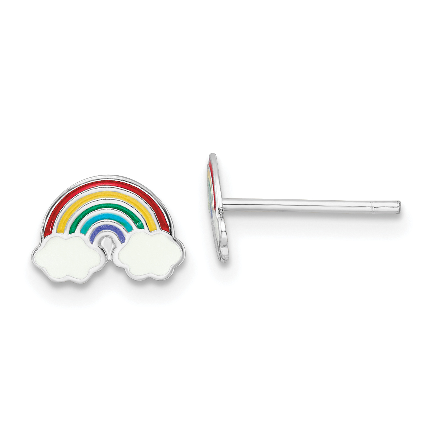 Sterling Silver Rhodium-plated Polished & Multi-color Enameled Rainbow Children's Post Earrings (QE16614)