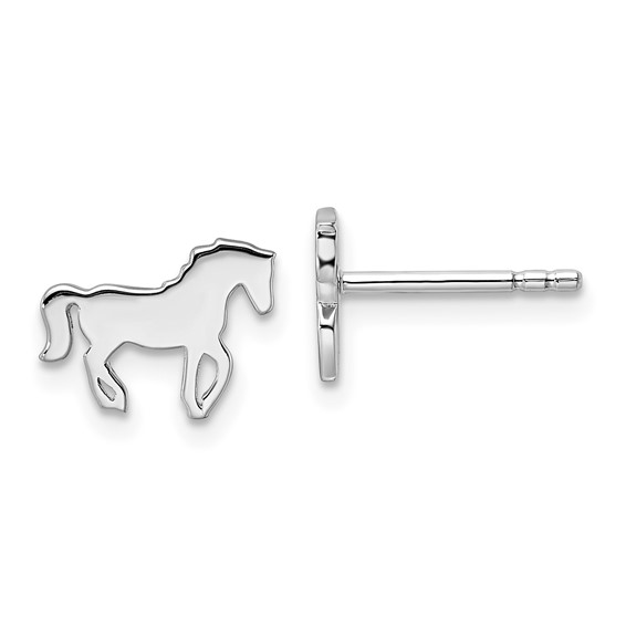 Sterling Silver Rhodium-plated Polished Horse Children's Post Earrings