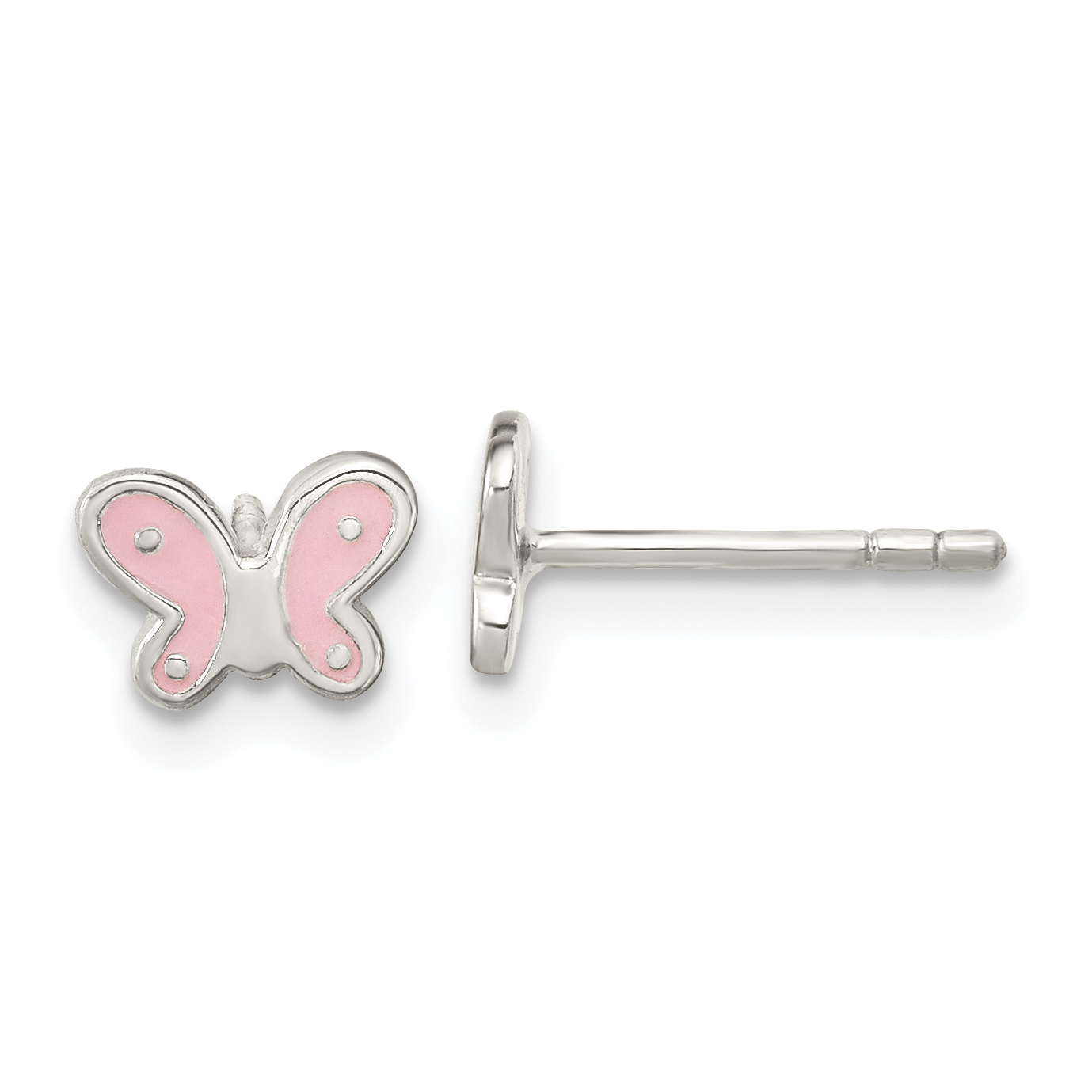 Sterling Silver RH-pltd Polish Pink Enamel Butterfly Childs Post Earrings (QE16627)