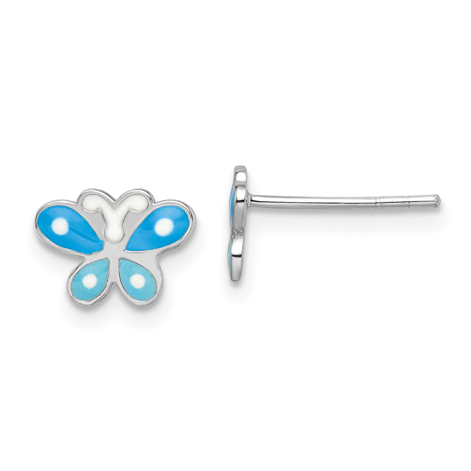 Sterling Silver Rhodium-plated Polished Blue Enameled Butterfly Children's Post Earrings (QE16628)