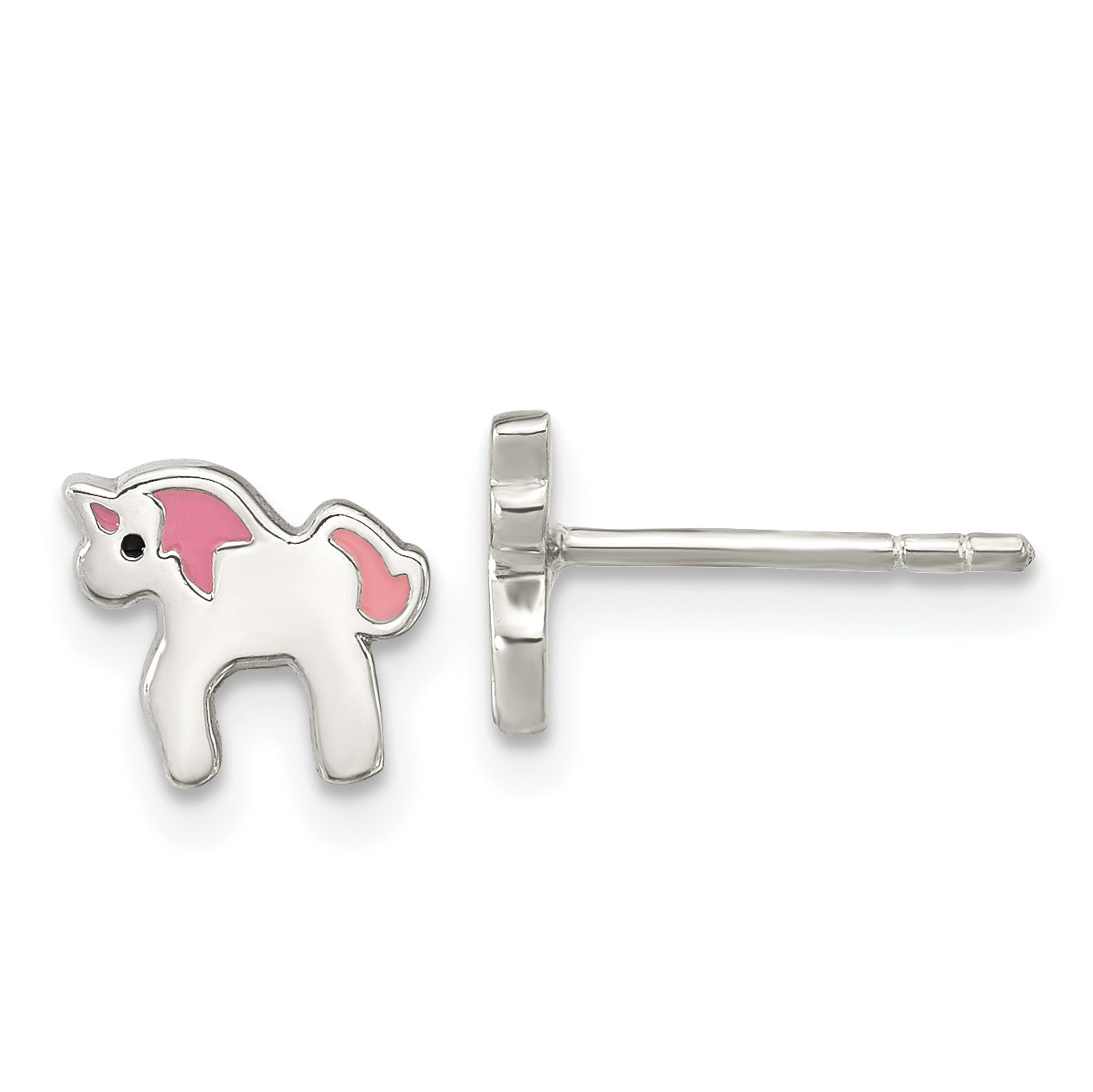 Sterling Silver Polished Multi-color Enameled Unicorn Children's Post Earrings (QE16632)