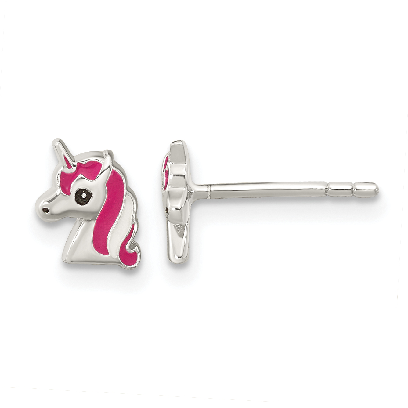 Sterling Silver Polished Multi-color Enameled Unicorn Head Children's Post Earrings (QE16633)