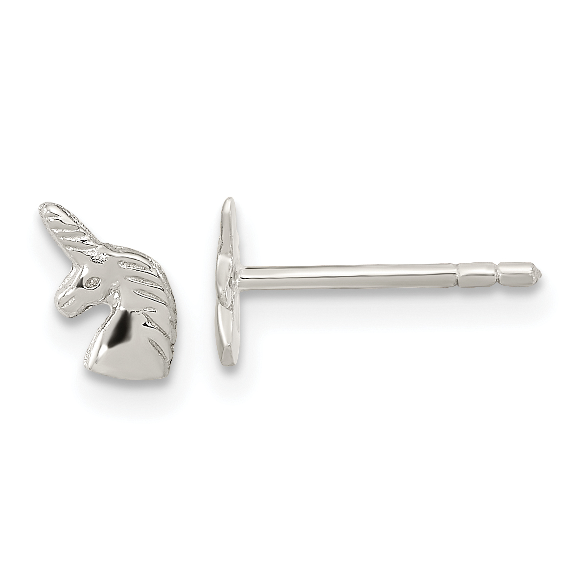 Sterling Silver Rhodium-plated Polished Unicorn Head Post Earrings (QE16634)