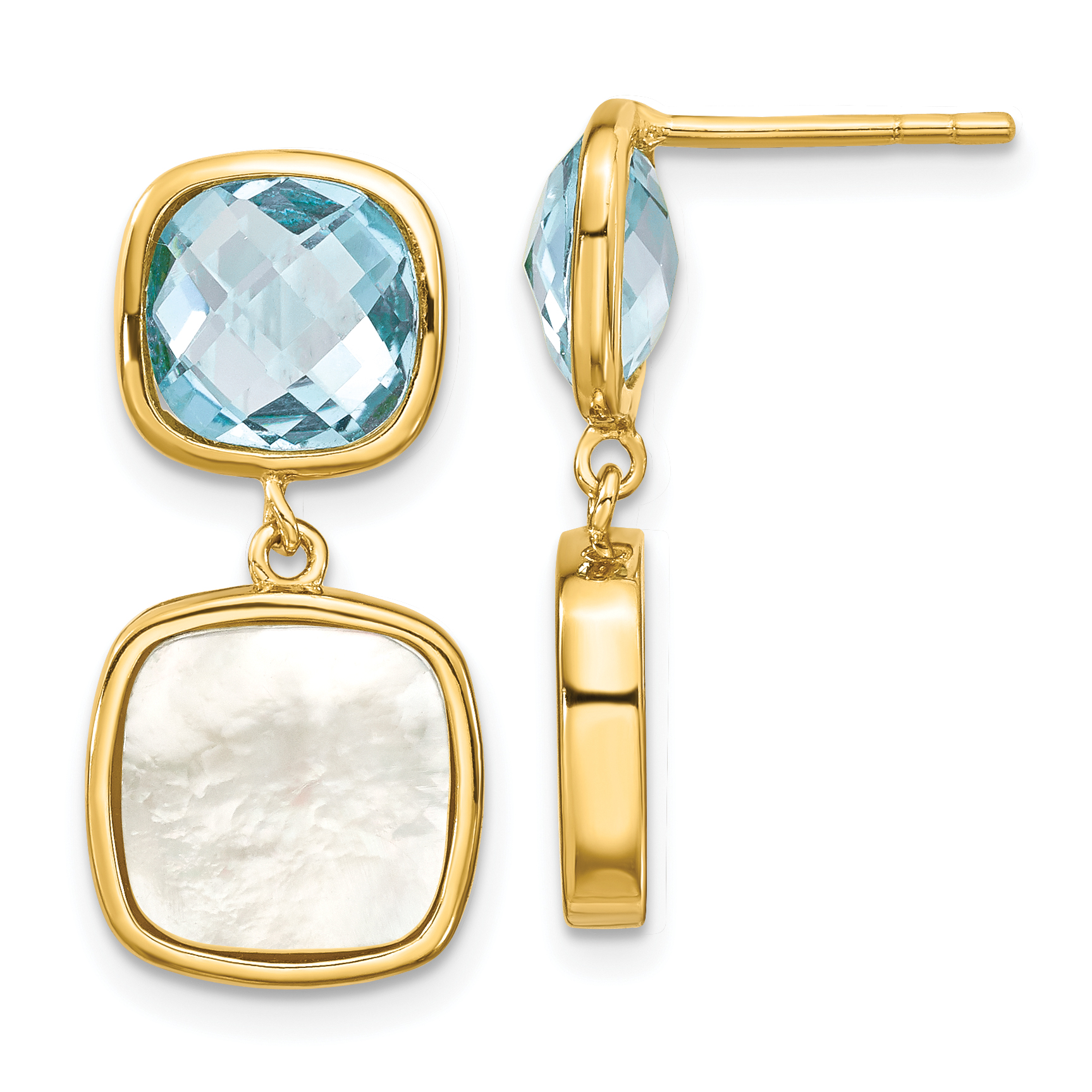 Sterling Silver Gold-plated 3.46BT Blue Topaz & MOP Post Dangle Earrings (QE16640BT)