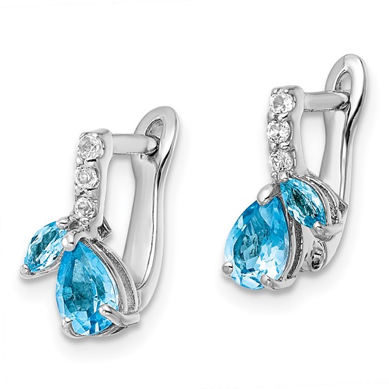 Sterling Silver Rhodium-plated Swiss BT/White Topaz Hinged Earrings