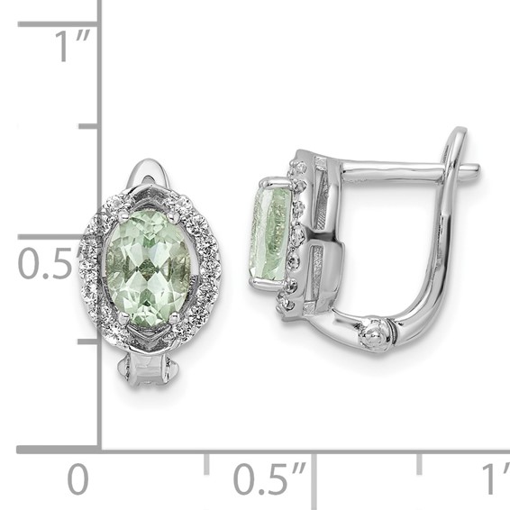 SS RH-plated 1.74t.w. Green Quartz/WT Oval Hinged Earrings