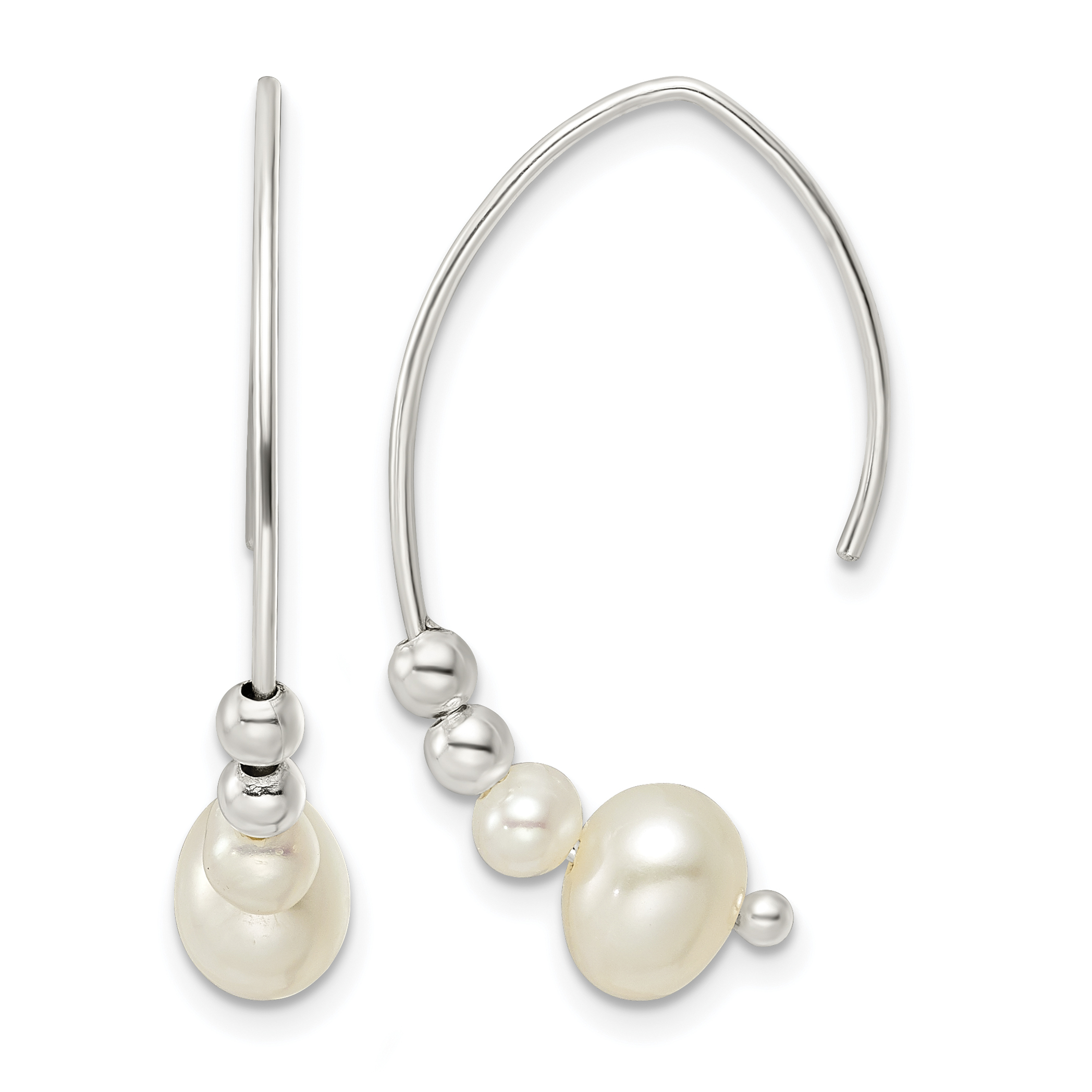 Sterling Silver Rhodium-plated Polished Glass Pearl Dangle Earrings (QE16654)