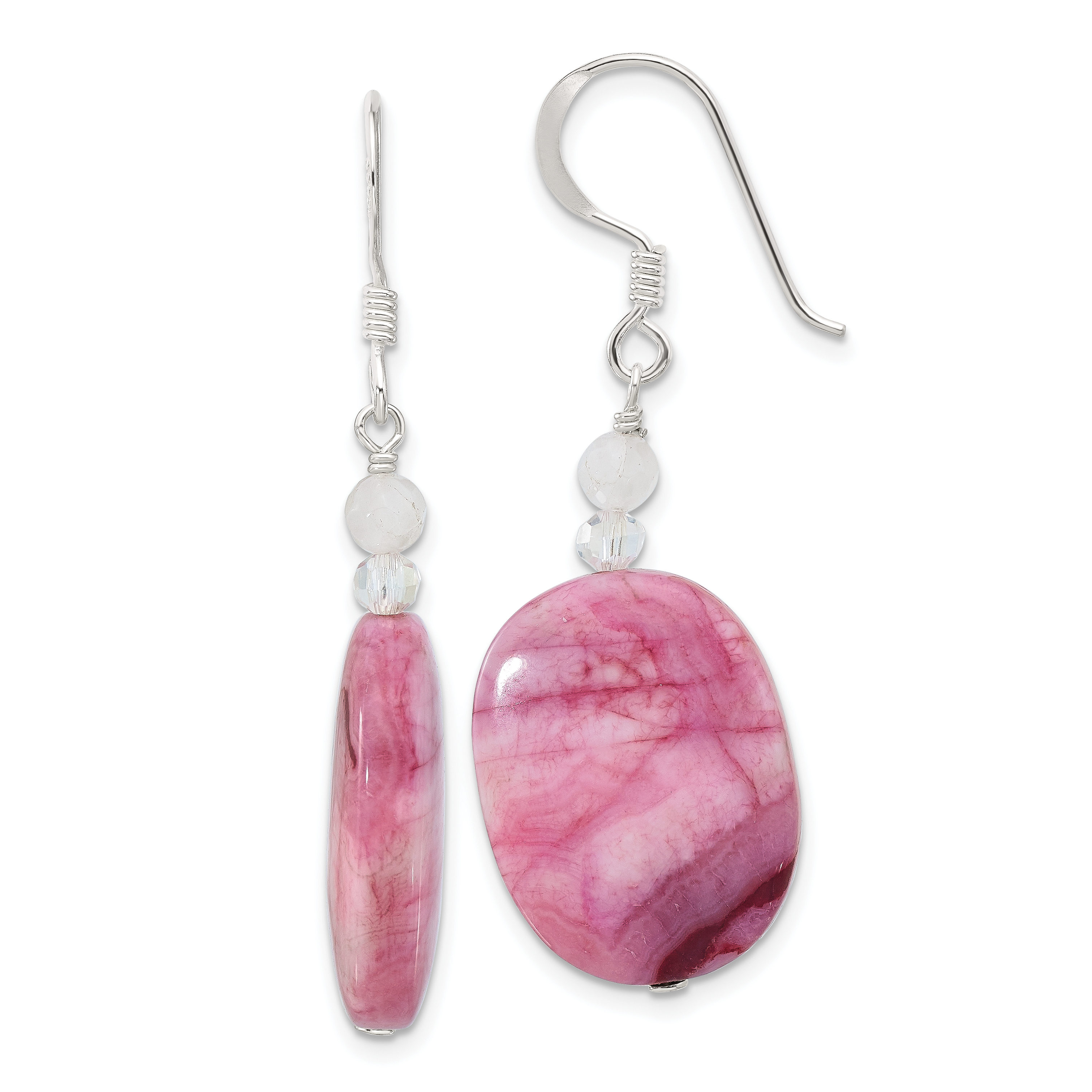 Sterling Silver Pink Agate, Pink Quartz and Crystal Earrings (QE16658)