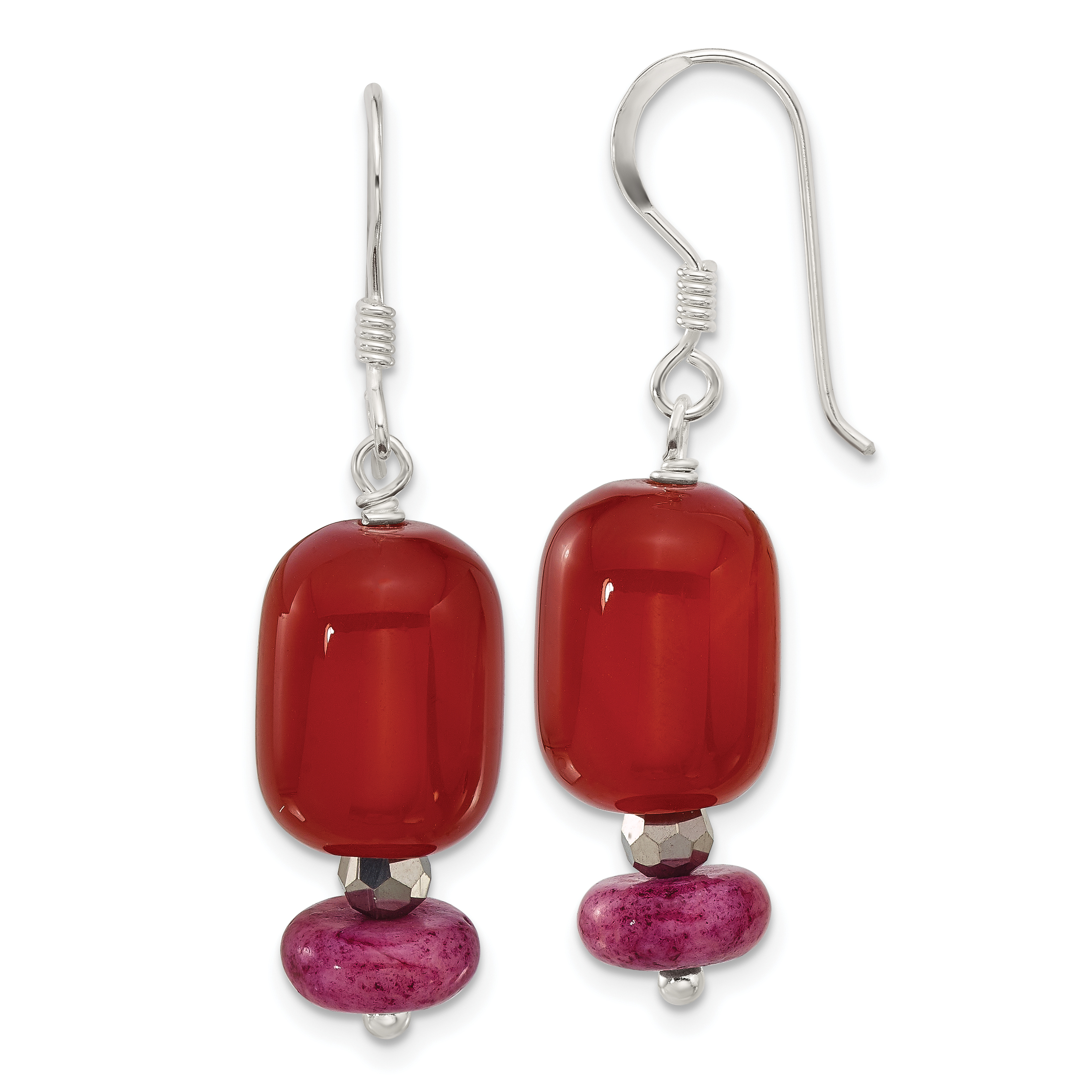 Sterling Silver Carnelian, Recon Serpentine, Crystal Earrings (QE16659)