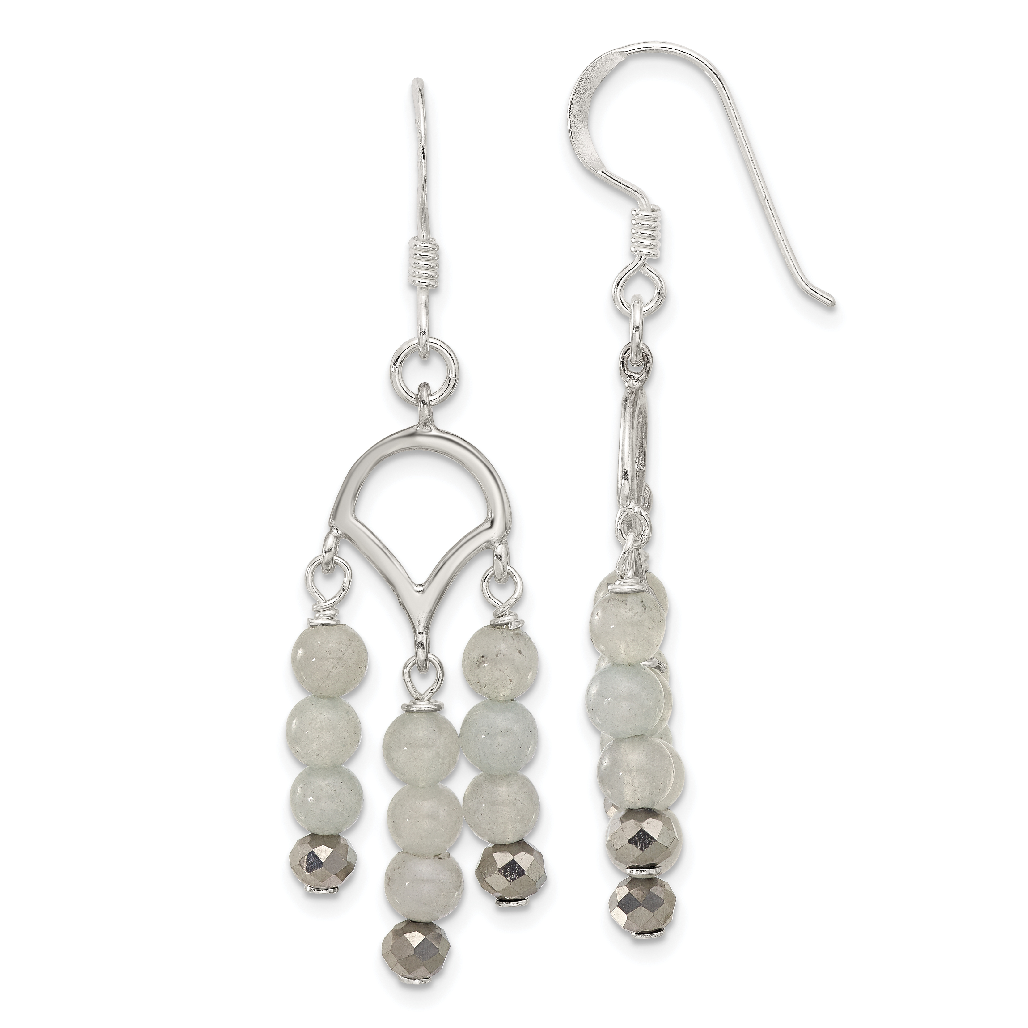 Sterling Silver Grey Quartz and Crystal Shepherd Hook Earrings (QE16661)