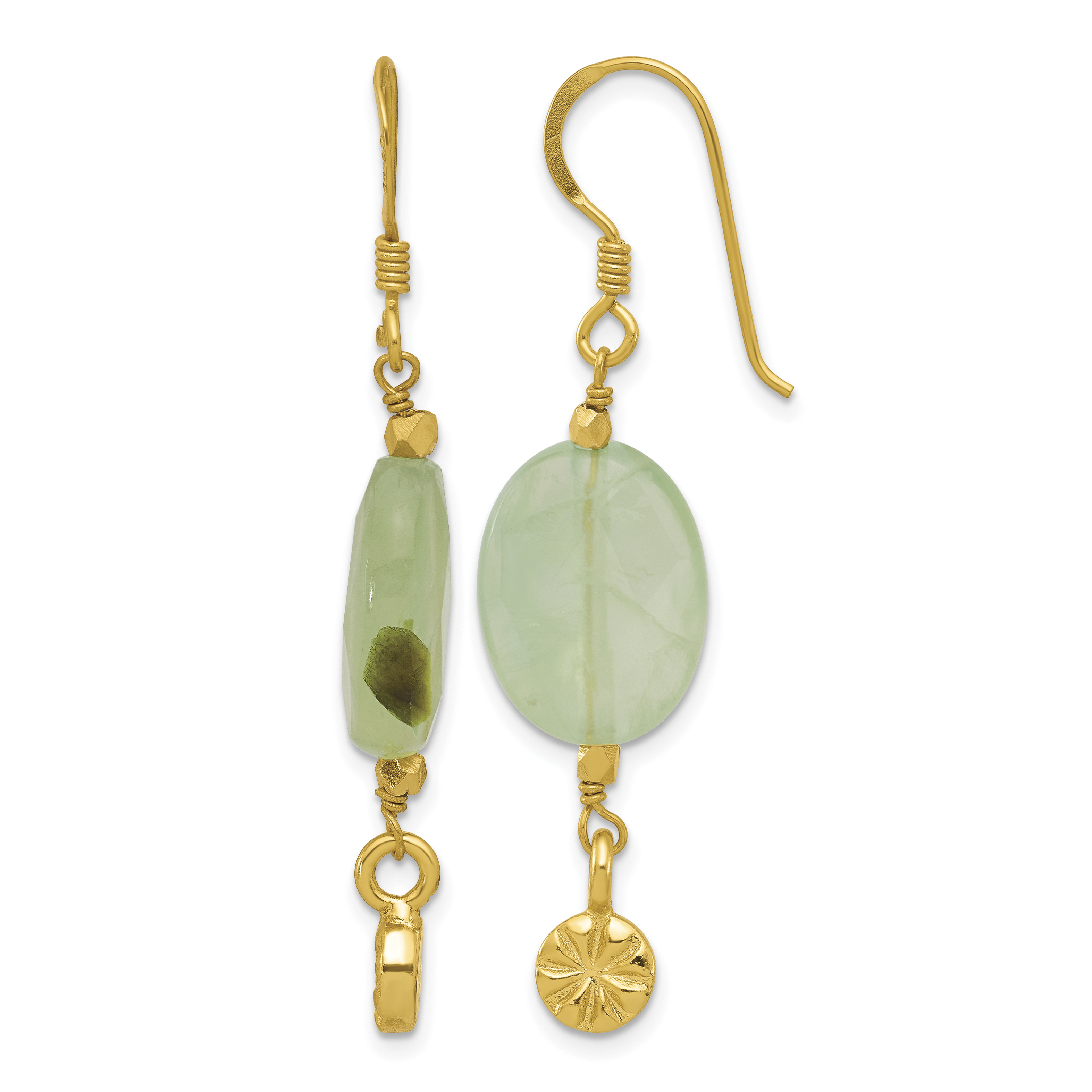 Sterling Silver Gold-plated Prehnite Dangle Earrings (QE16665)