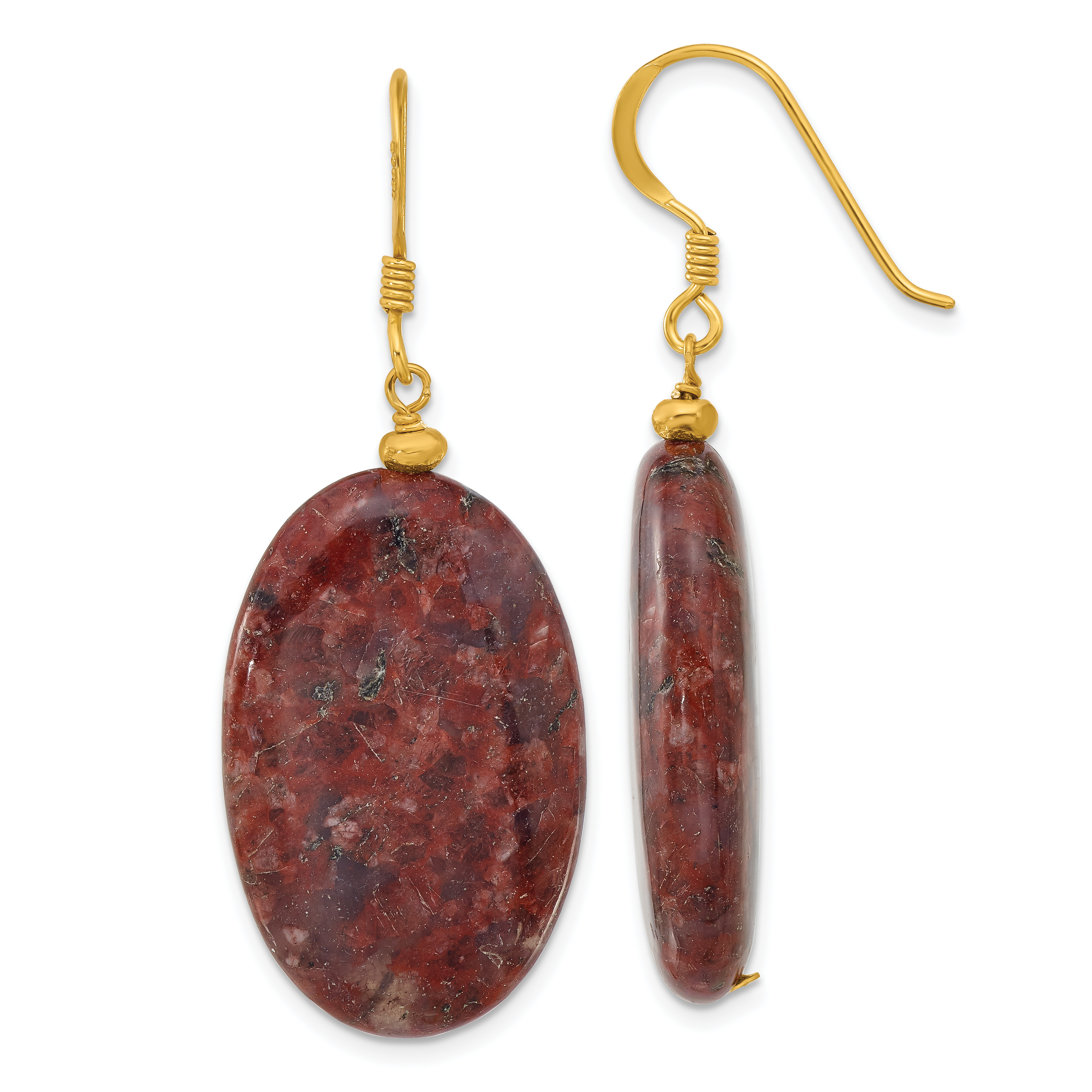 Sterling Silver Gold-plated Brown Jasper Dangle Earrings (QE16670)