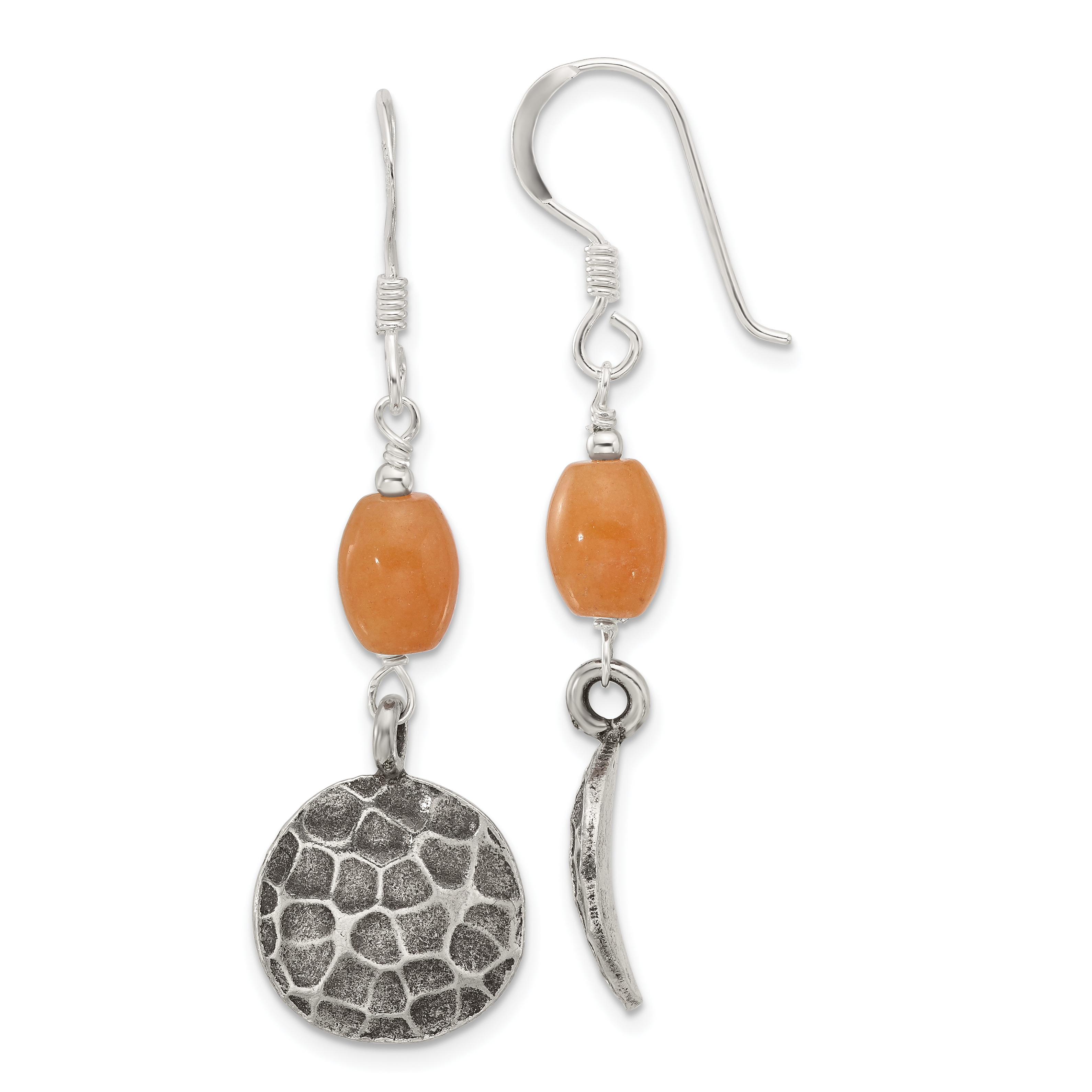Sterling Silver Oxidized Aventurine Dangle Shepherd Hook Earrings (QE16672)