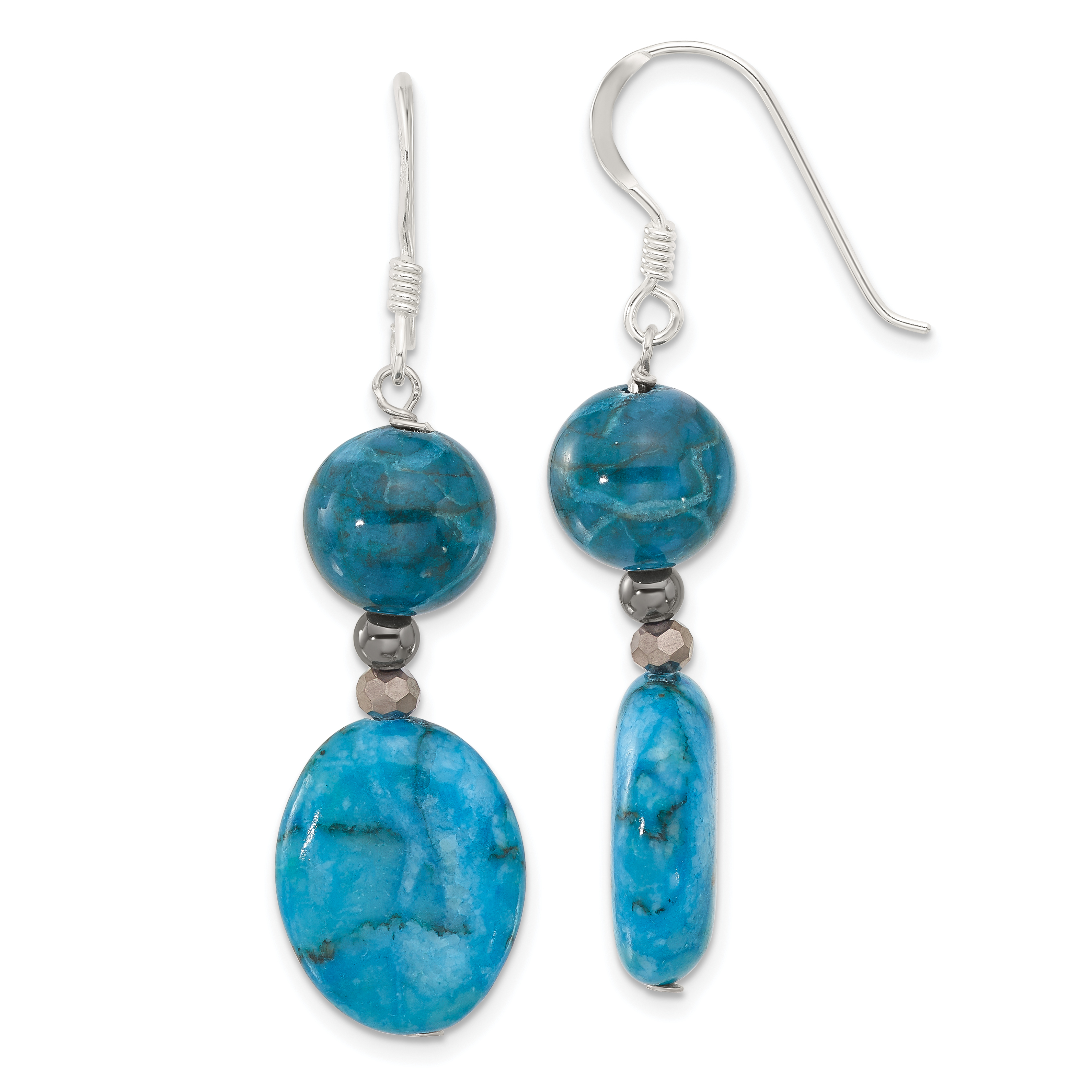 Sterling Silver Hematite, Howlite, Jasper, Crystal Earrings (QE16679)