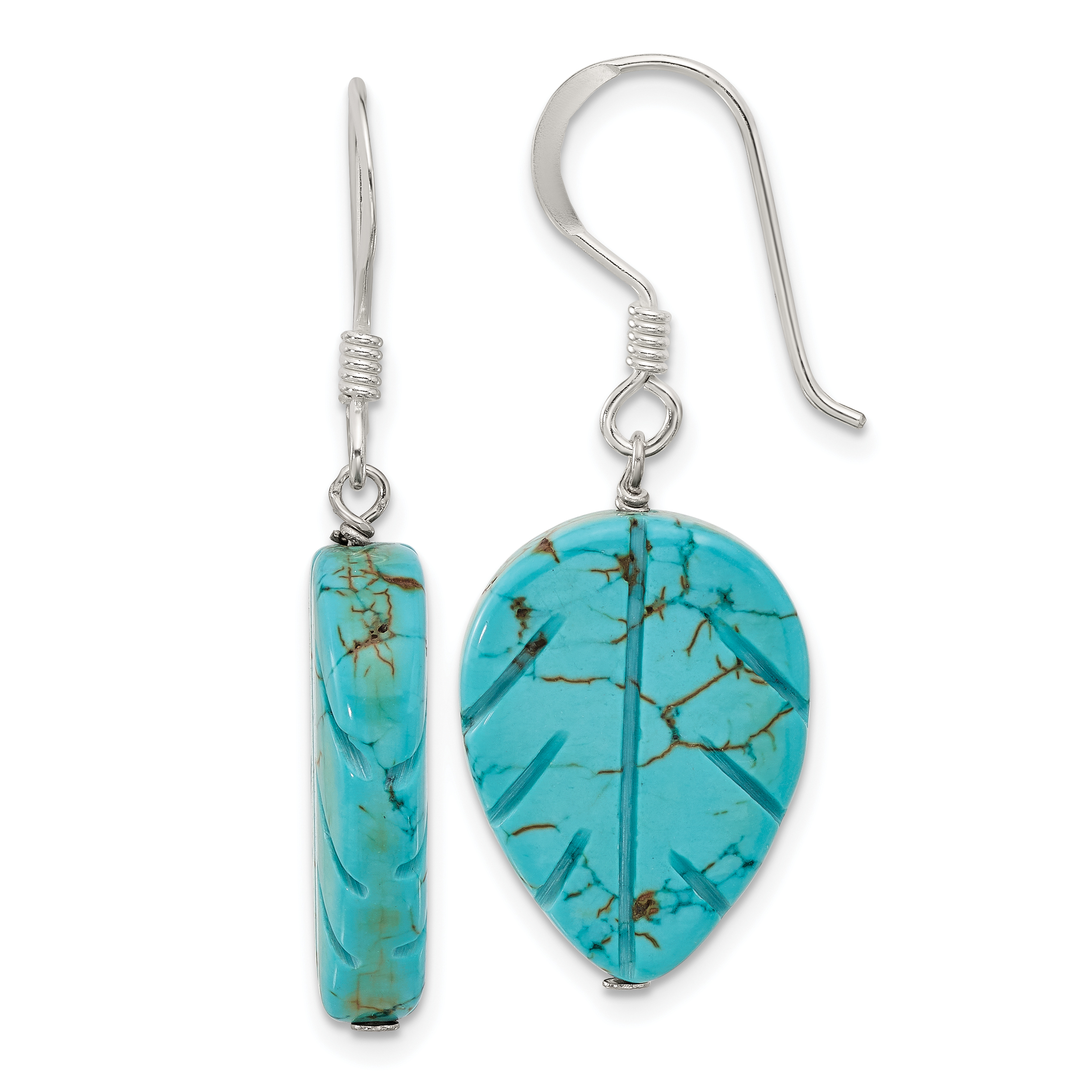 Sterling Silver Recon. Magnesite Leaf Shepherd Hook Earrings (QE16690)