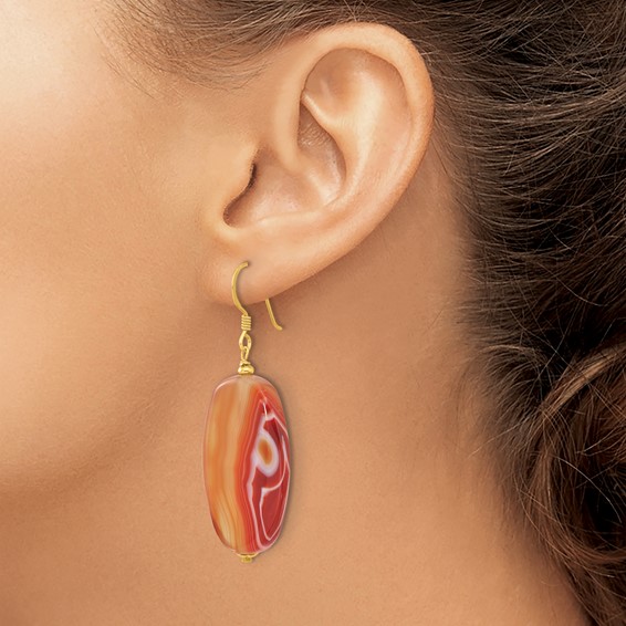 Sterling Silver Gold-plated Red Sardonyx Dangle Earrings