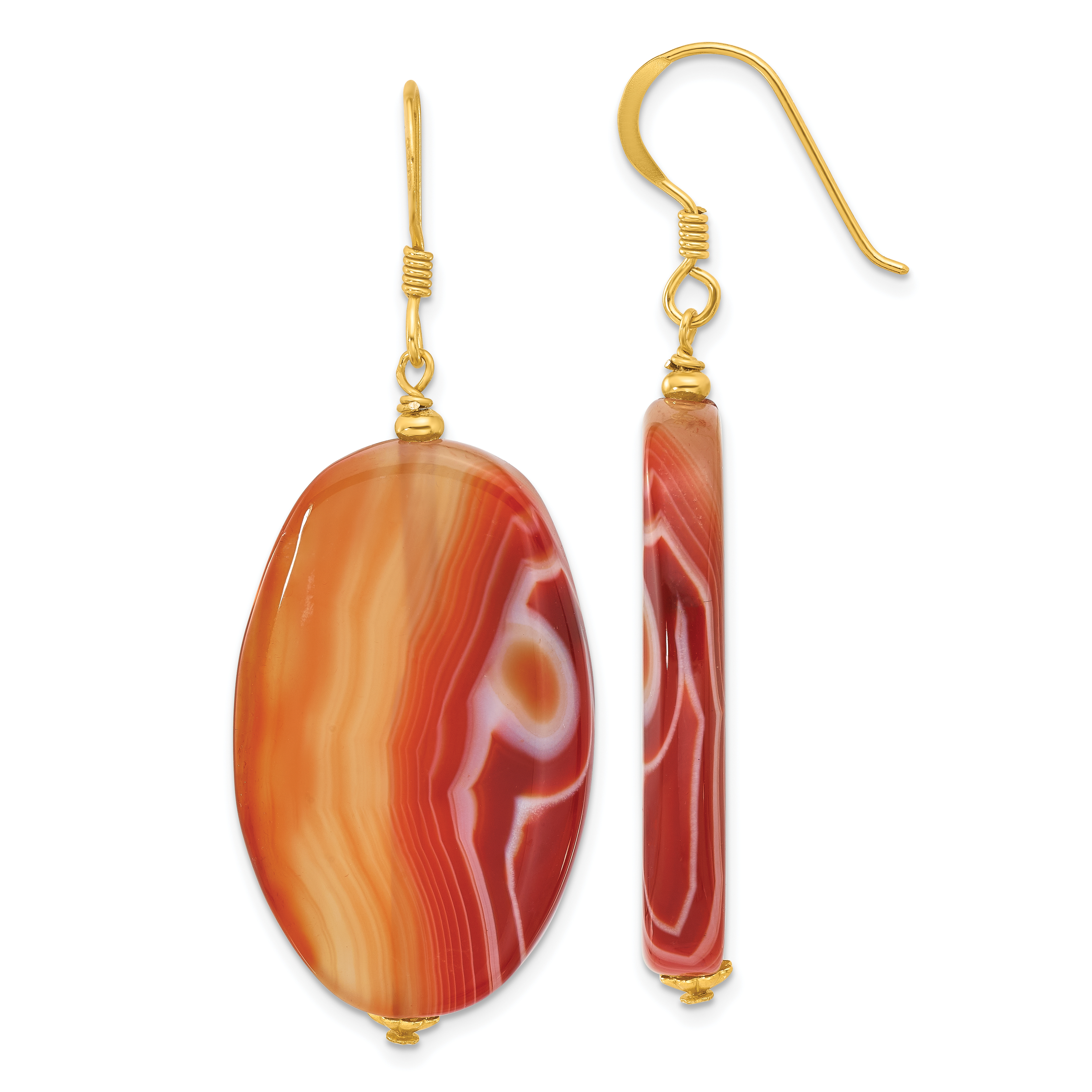 Sterling Silver Gold-plated Red Sardonyx Dangle Earrings (QE16694)