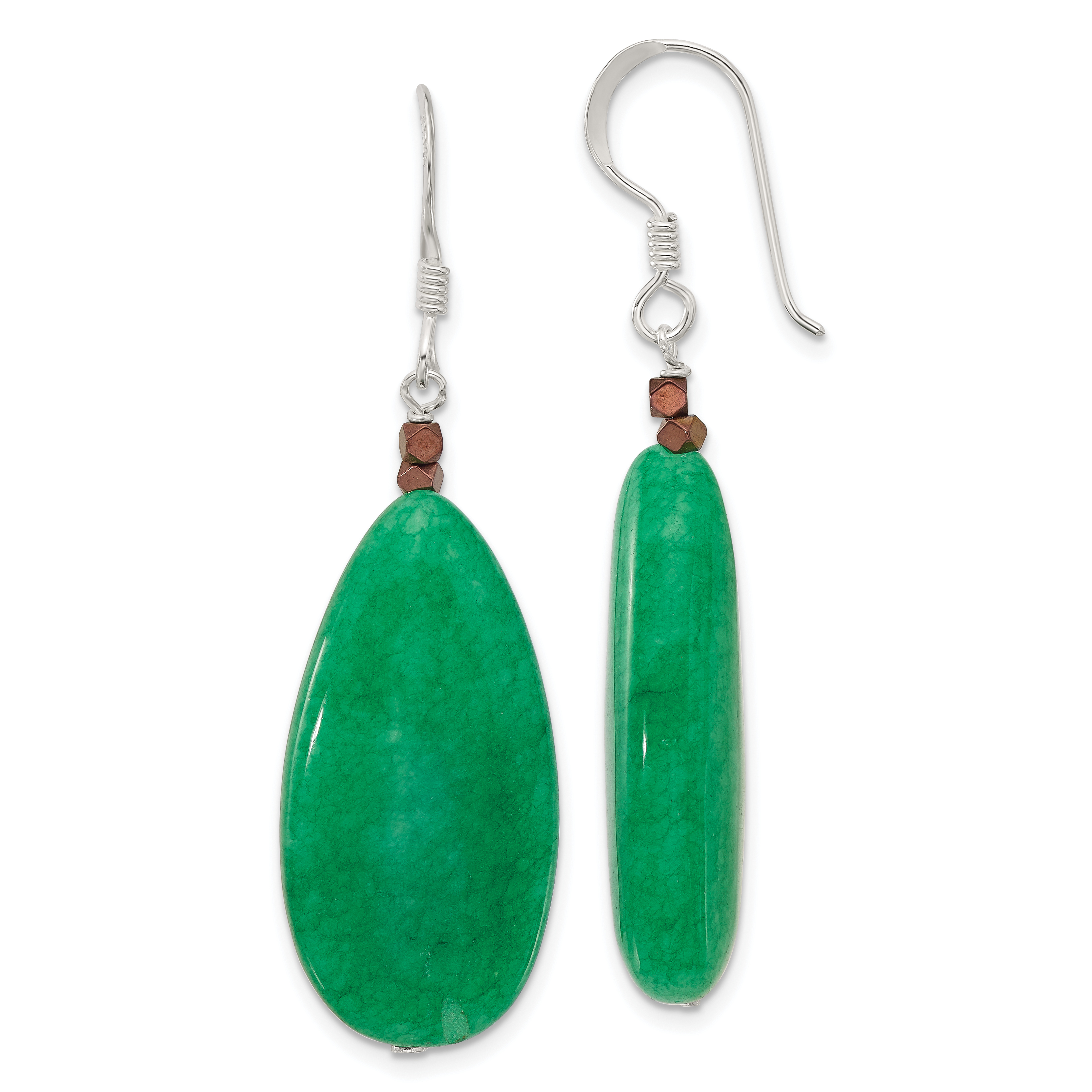Sterling Silver Green Jade/Hematite Bronze Color Base Metal Earrings (QE16697)