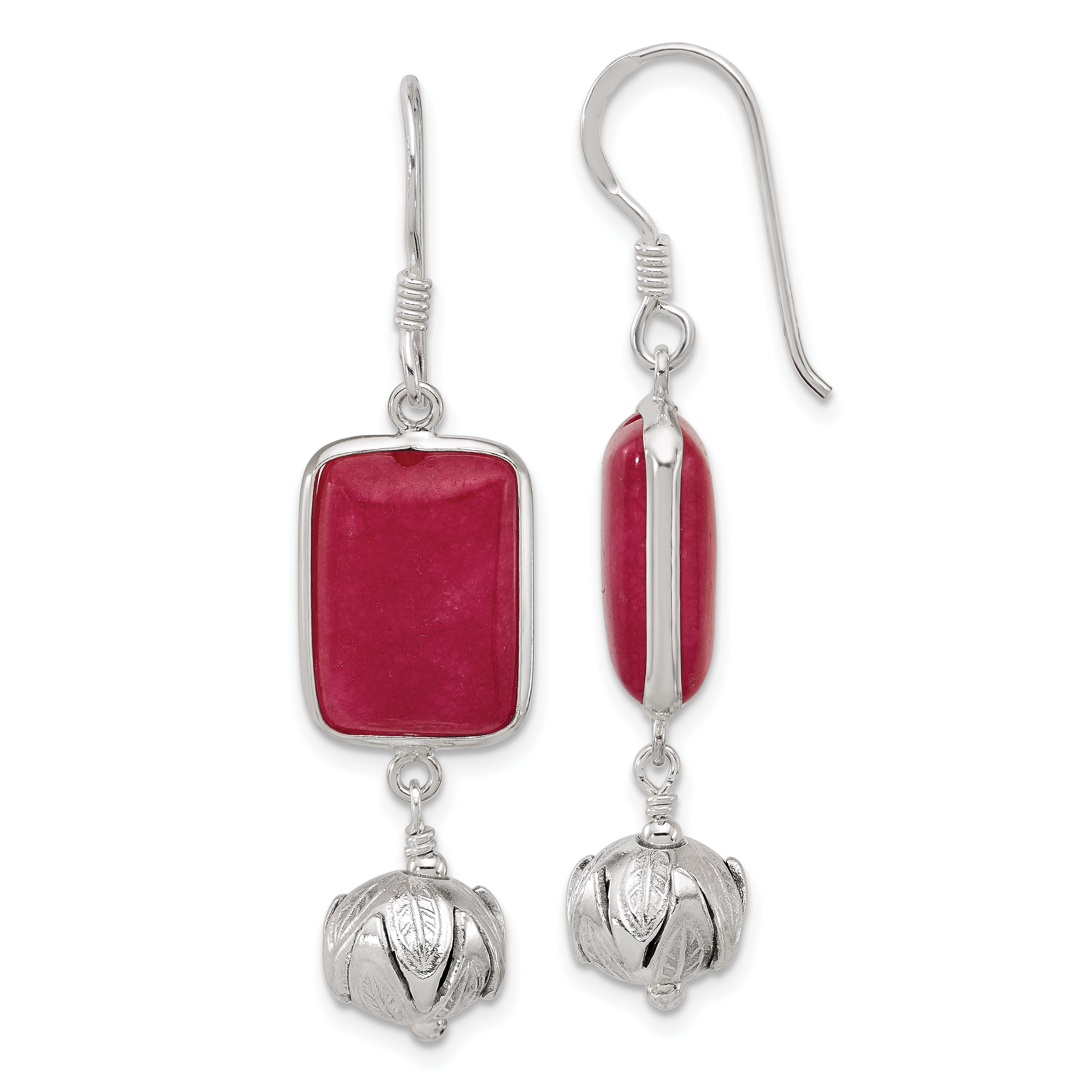 Sterling Silver Red Jade Dangle Shepherd Hook Earrings (QE16710)