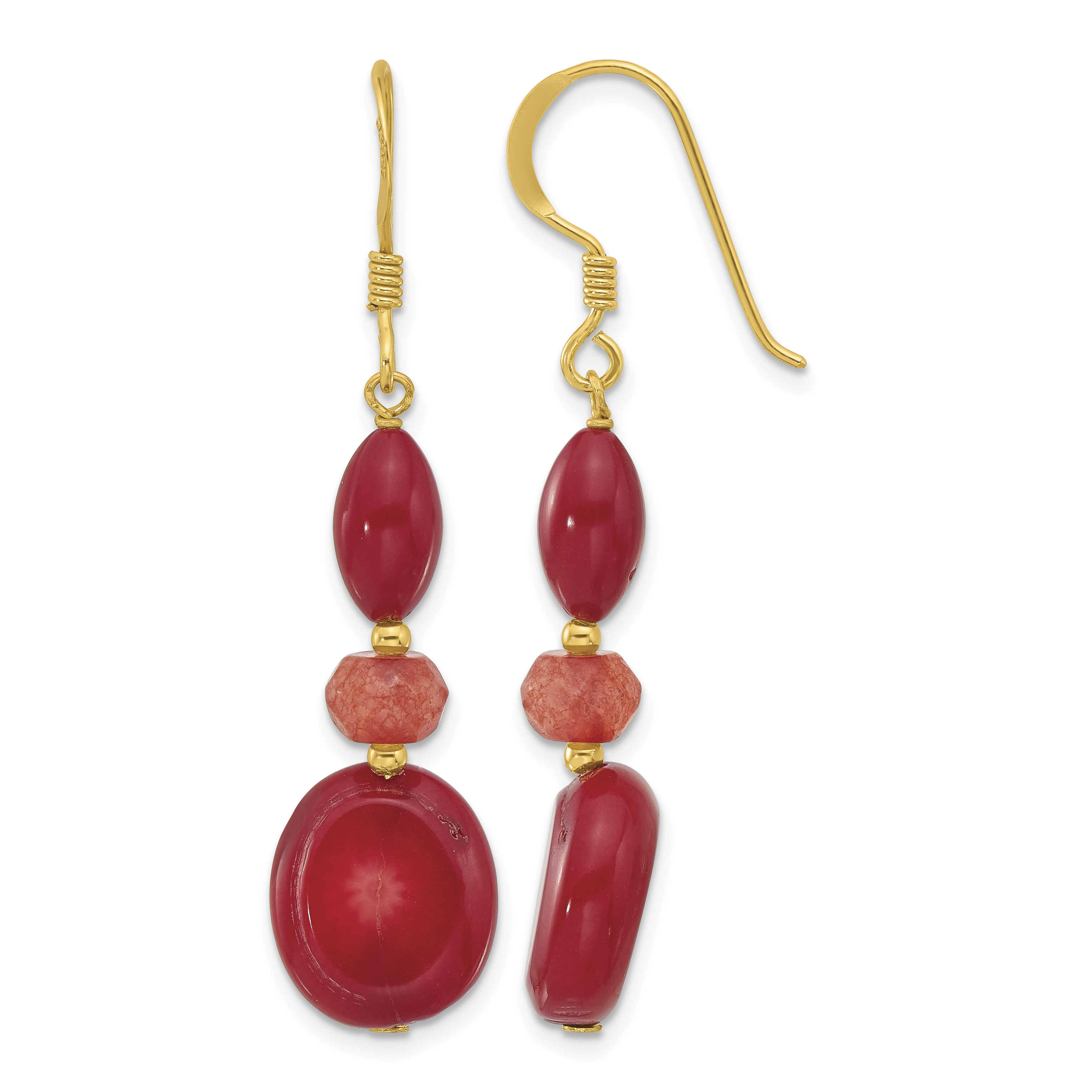 Sterling Silver Gold-plated Coral/Jade Dangle Earrings (QE16711)