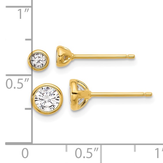 Sterling Silver Gold-tone 3mm and 5mm CZ Bezel Post Earrings Set