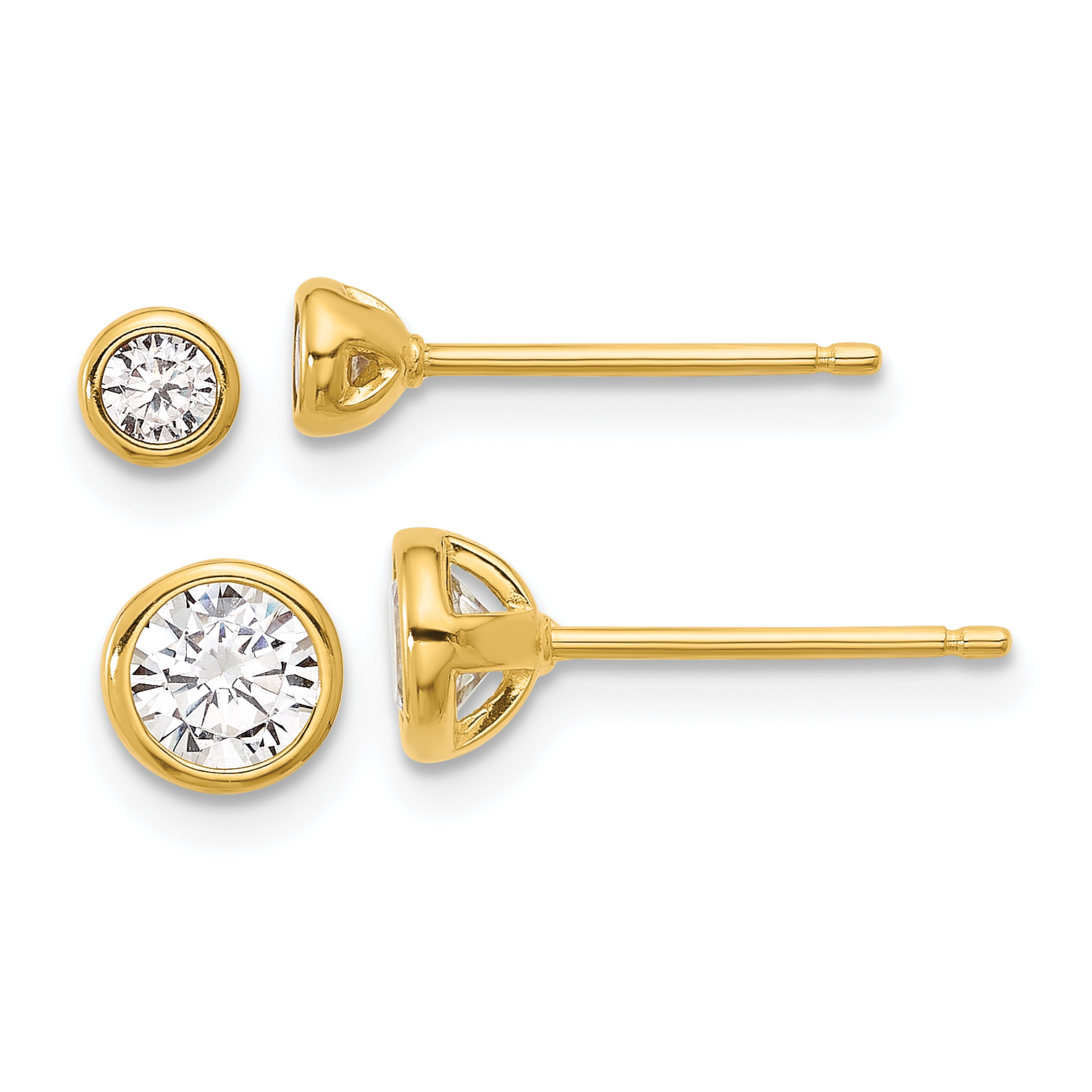 Sterling Silver Gold-tone 3mm and 5mm CZ Bezel Post Earrings Set (QE16718GPSET)
