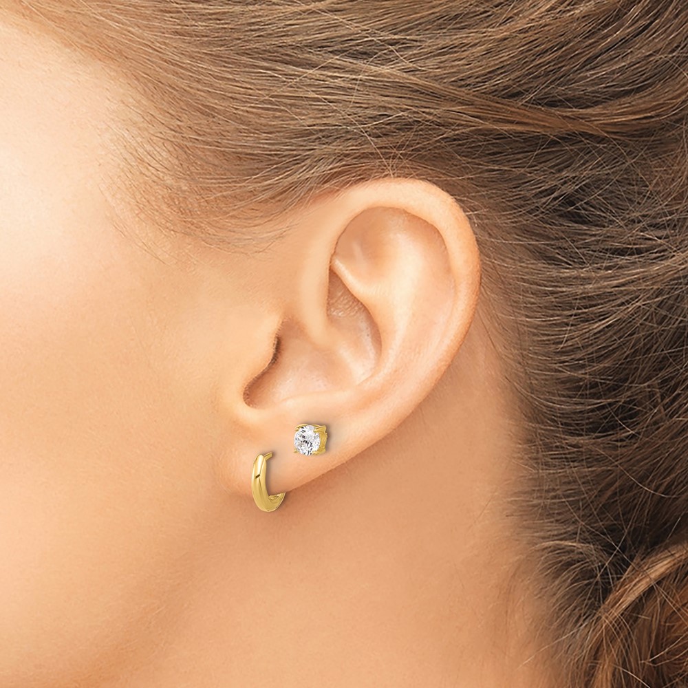 Sterling Silver Gold-tone 2.5mm Huggie Hoops/5mm CZ Stud Earrings Set (QE16721GPSET)