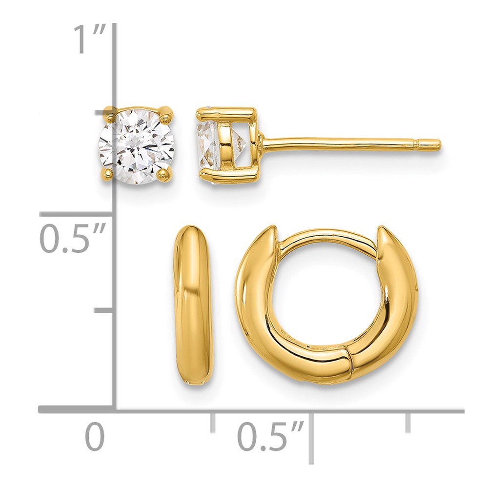 Sterling Silver Gold-tone 2.5mm Huggie Hoops/5mm CZ Stud Earrings Set (QE16721GPSET)